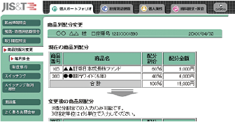 JIS&Tサイト 商品別配分変更画面