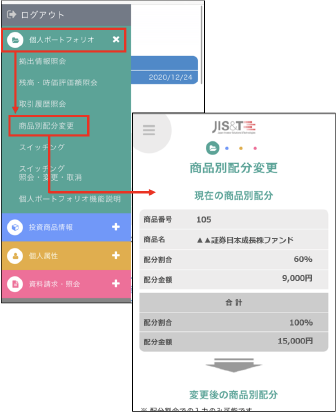 JIS&Tサイト 商品別配分変更画面