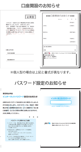 JIS&T口座番号（加入者口座番号）およびインターネットパスワードのハガキイメージ